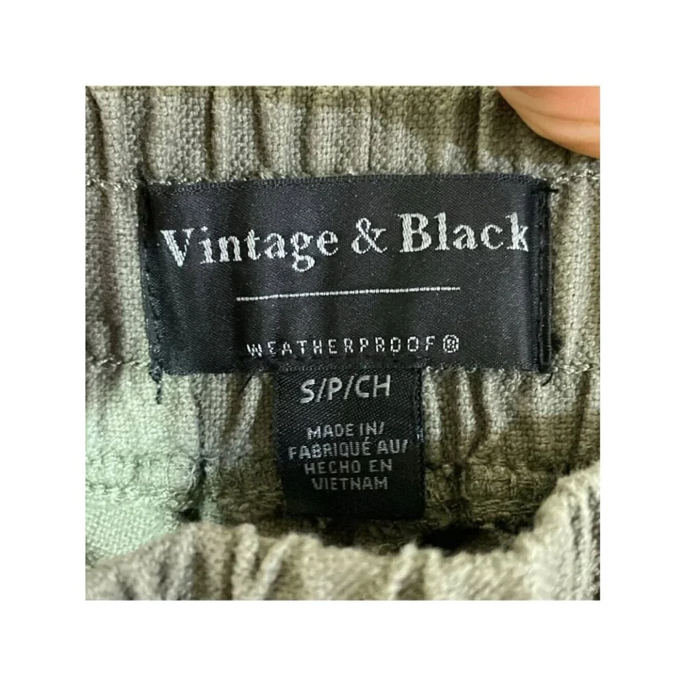 Vintage & Black Men's S Green Cotton Linen Blend Drawstring Pants